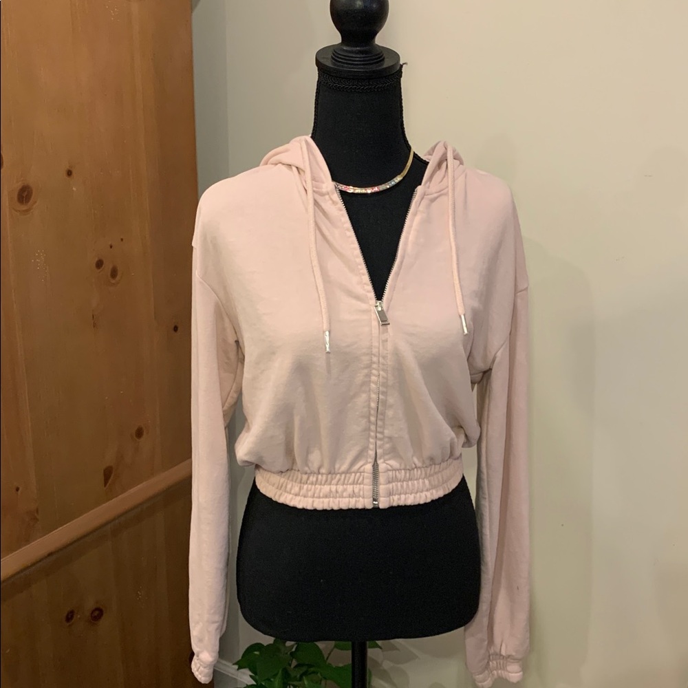 🌹H&M BASIC • Light Pink  BLUSH CROP Hoodie Sweatshirt